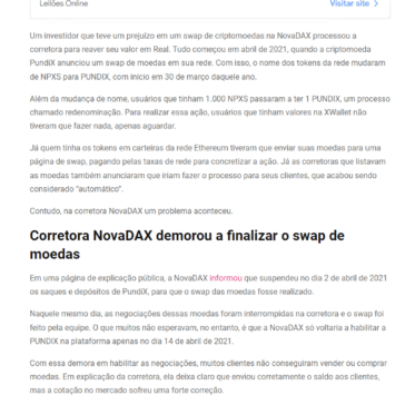 Investidor processa NovaDAX após ter prejuízo de R$ 70 mil com swap de criptomoeda