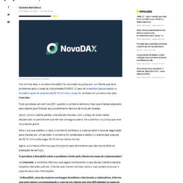 NovaDAX contesta falha e vai recorrer contra cliente que teve prejuízo de R$ 70 mil