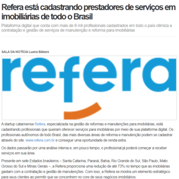 Refera está cadastrando prestadores de serviços em imobiliárias de todo o Brasil