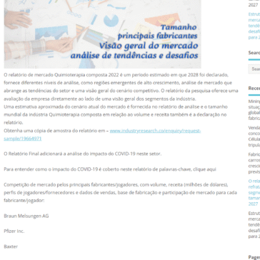 Relatório de mercado Quimioterapia composta 2022: oportunidades de mercado, ameaça, fornecedor, tipo de produto do usuário final para o período estimado de 2028