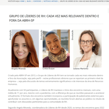 GRUPO DE LÍDERES DE RH: CADA VEZ MAIS RELEVANTE DENTRO E FORA DA ABRH-SP
