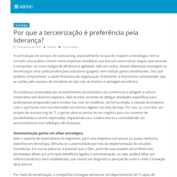 Por que a terceirização é preferência pela liderança?
