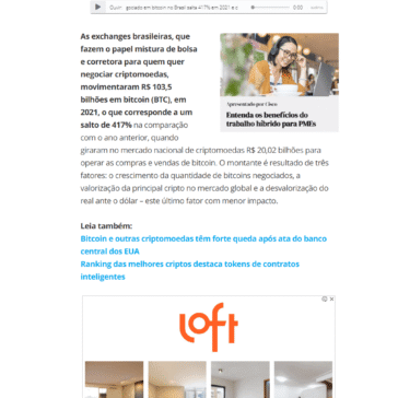 Valor negociado em bitcoin no Brasil salta 417% em 2021 e chega a R$ 103,5 bilhões