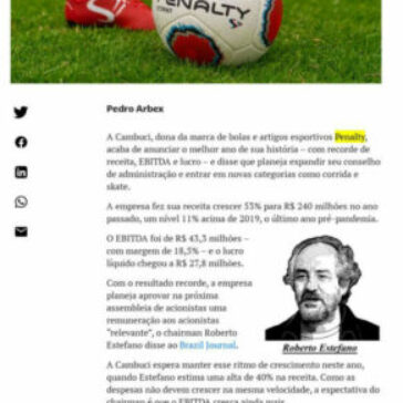 Dona da Penalty tem lucro recorde e vai entrar em novos esportes -Brazil Journal