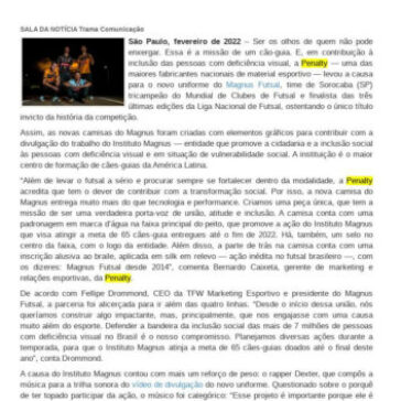 Esporte com propósito: Penalty lança camisa do Magnus Futsal para apoiar a causa das pessoas com deficiência visual – Planeta Pará