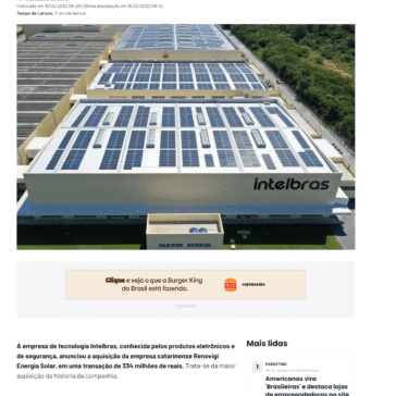 Intelbras compra empresa de energia solar Renovigi por R$ 334 milhões