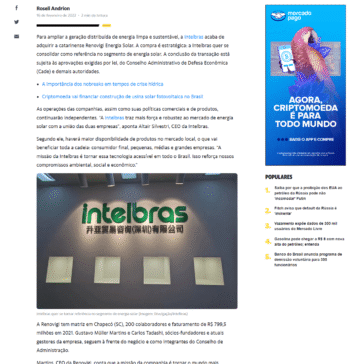 Intelbras compra Renovigi para se consolidar no setor de energia solar