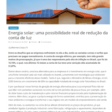 Energia solar: uma possibilidade real de redução da conta de luz