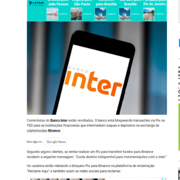 Banco inter bloqueia Pix para Binance