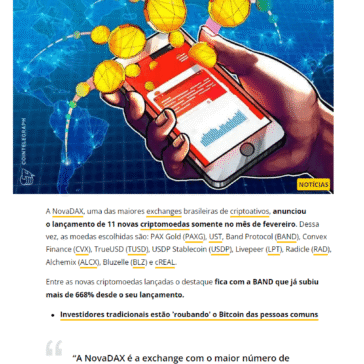 NovaDAX lista 11 novas criptomoedas e uma delas já subiu mais de 600%