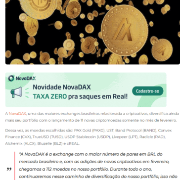 NovaDAX lista 11 novas moedas e diversifica ainda mais seu portfólio