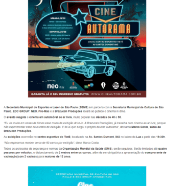 Centro Esportivo do Tietê receberá Cine Autorama