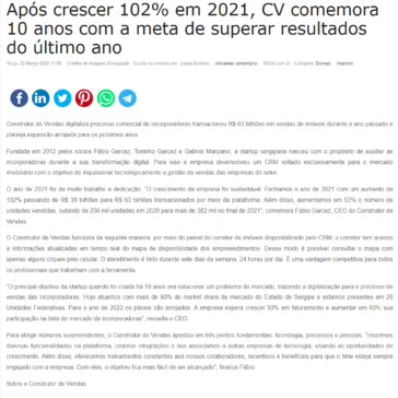 Após crescer 102% em 2021, CV comemora 10 anos com a meta de superar resultados do último ano