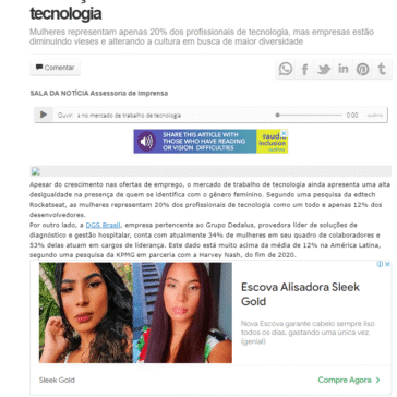 Presença feminina no mercado de trabalho de tecnologia