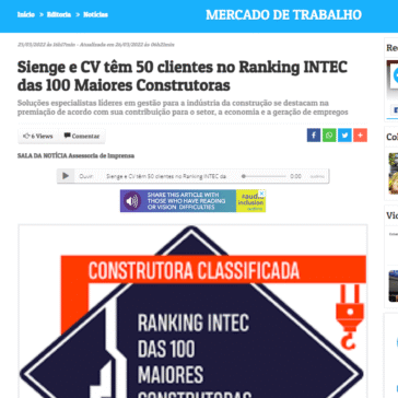 Sienge e CV têm 50 clientes no Ranking INTEC das 100 Maiores Construtoras