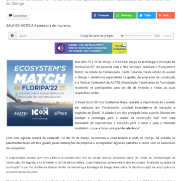 Sienge faz parte da programação do Ecosystem’s Match – Floripa’22