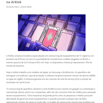 Aluguel de dispositivos móveis cresce 47% em um ano na Arklok