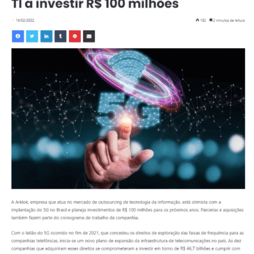 Implantação do 5G no Brasil estimula empresa de outsourcing de TI a investir R$ 100 milhões