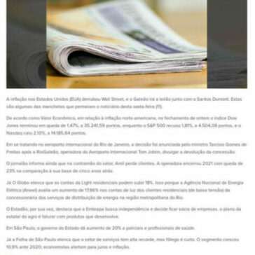 Jornais | Inflação nos EUA derruba Wall Street, e Galeão irá a leilão junto com Santos Dumont – Eu Quero Investir