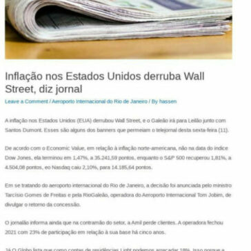 Inflação nos Estados Unidos derruba Wall Street, diz jornal – Paulo Turismo