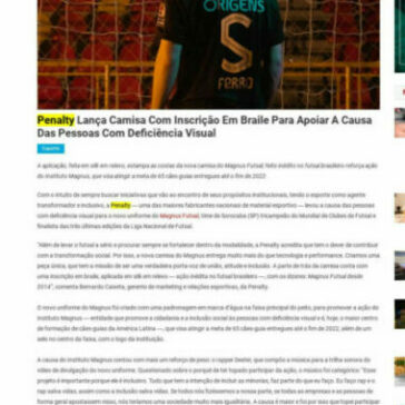 Penalty lança camisa com inscrição em braile para apoiar a causa das pessoas com deficiência visual – Portal de Notícias Diárias
