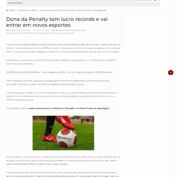 Dona da Penalty tem lucro recorde e vai entrar em novos esportes – Fusões e Aquisições