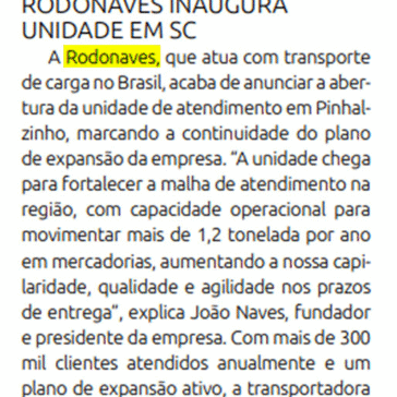 RODONAVES INAUGURA UNIDADE EM SC