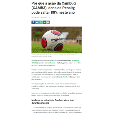 Por que a ação da Cambuci (CAMB3), dona da Penalty, pode saltar 80% neste ano – Money Times