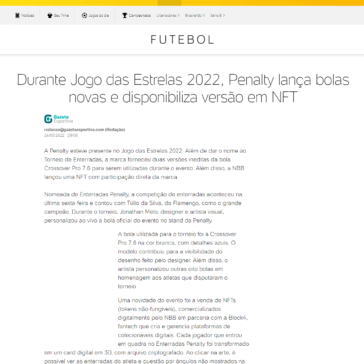 Durante Jogo das Estrelas 2022, Penalty lança bolas novas e disponibiliza versão em NFT – UOL