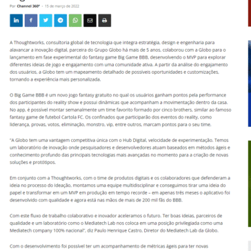 Thoughtworks colabora com a Globo em app Big Game BBB