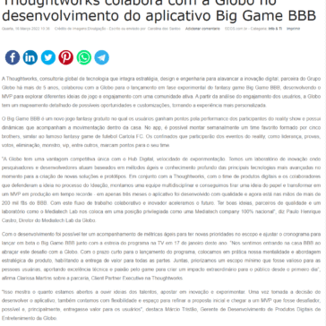 Thoughtworks colabora com a Globo no desenvolvimento do aplicativo Big Game BBB