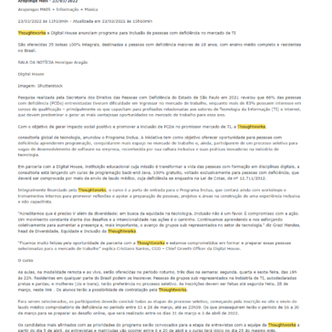 Thoughtworks e Digital House anunciam programa para inclusão de pessoas com deficiência no mercado de TI
