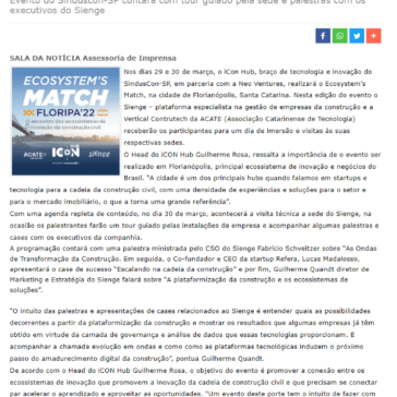 Sienge faz parte da programação do Ecosystem’s Match – Floripa’22