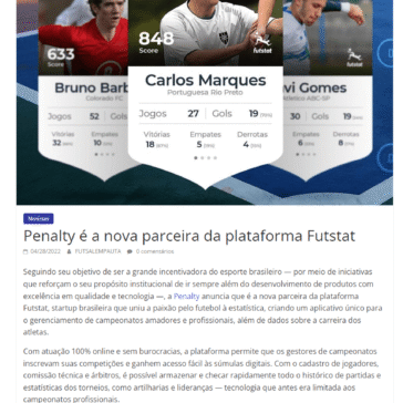 Penalty é a nova parceira da plataforma Futstat – Futsal em Pauta