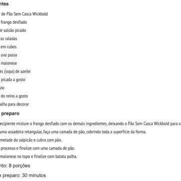 Receita de Torta fria de salpicão de frango
