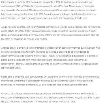 Wickbold cria banco de talentos exclusivo para mulheres