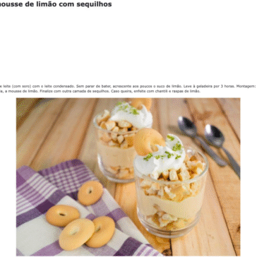 Receita de Taça Pavê de mousse de limão com sequilhos