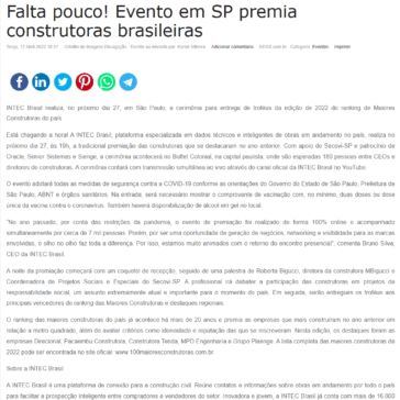 Falta pouco! Evento em SP premia construtoras brasileiras