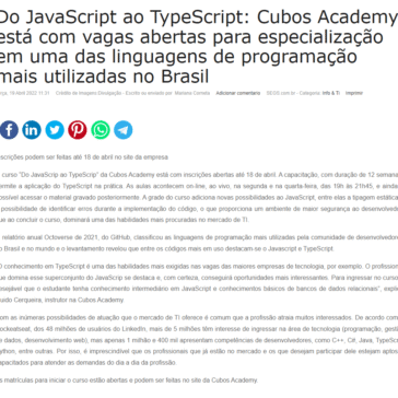 Do JavaScript ao TypeScript: Cubos Academy está com vagas abertas para especialização em uma das linguagens de programação mais utilizadas no Brasil