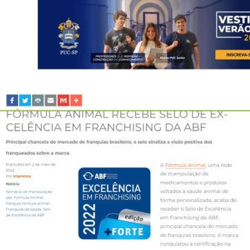 Fórmula Animal recebe Selo de Excelência em Franchising da ABF – Mapa das Franquias