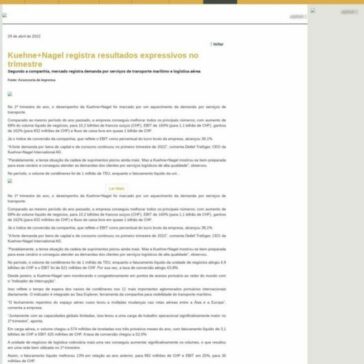 Kuehne+Nagel registra resultados expressivos no trimestre – Grandes Construções