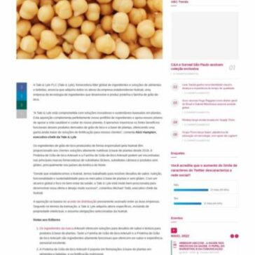 Tate & Lyle adquire Nutriati, empresa desenvolvedora e produtora de proteína à base de plantas – Abc da Comunicação