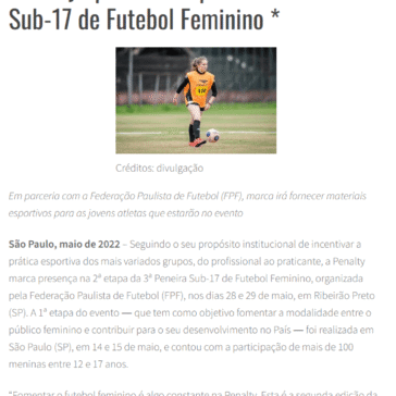 Penalty apoia 2ª etapa da 3ª Peneira Sub-17 de Futebol Feminino – Blog Cultura & Futebol