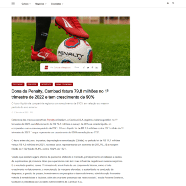 Dona da Penalty, Cambuci fatura 79,8 milhões no 1º trimestre de 2022 e tem crescimento de 90% – Cultura e Negócios