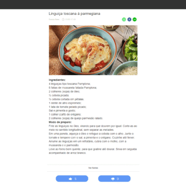 Linguiça toscana à parmegiana – Fonte Central de Notícias
