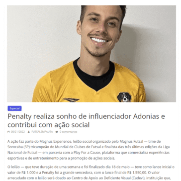 Penalty realiza sonho de influenciador Adonias e contribui com ação social – Futsal em Pauta
