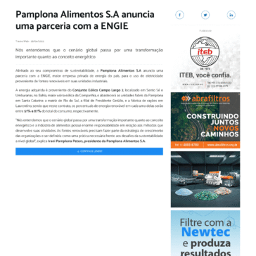 Pamplona Alimentos S.A anuncia uma parceria com a ENGIE – Meio Filtrante