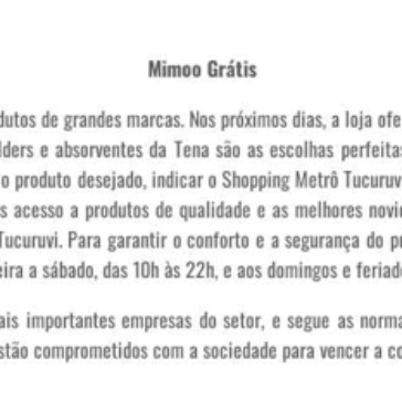 O Shopping Metrô Tucuruvi e a Mimoo Grátis estão com novidades imperdíveis nos próximos dias