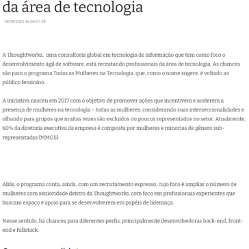 Thoughtworks recruta profissionais da área de tecnologia