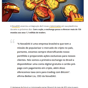 NovaDAX anuncia listagem de 8 novas criptomoedas – Cointelegraph